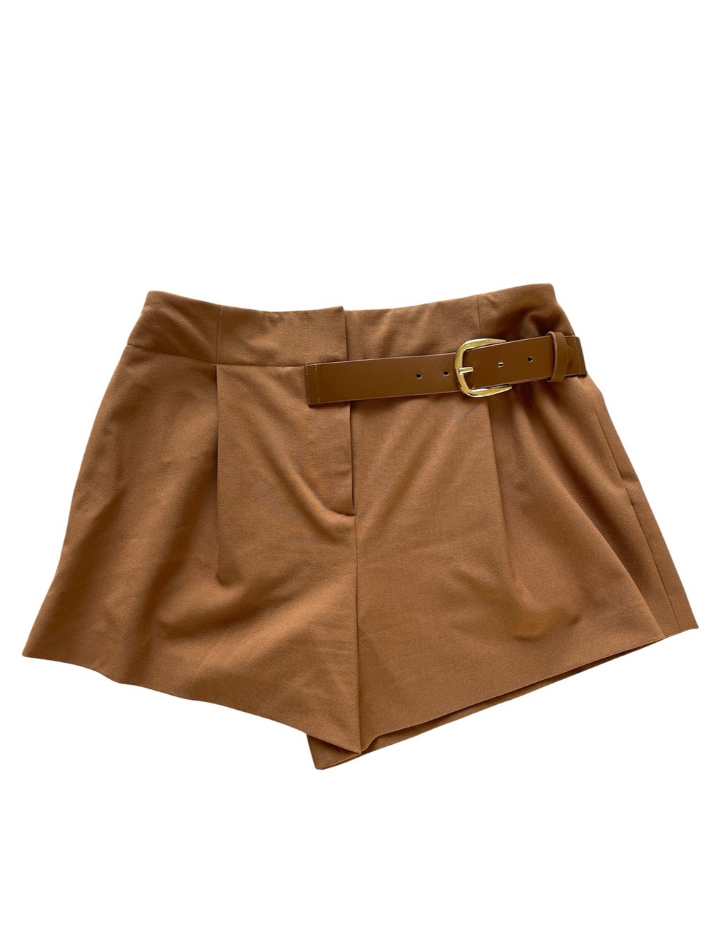 Alice + Olivia High-Waist Tan Tailored Women’s Shorts - Picture 2 of 8